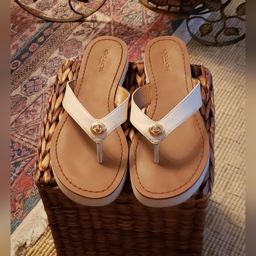COACH Cream Leather Sandals